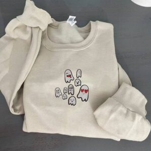 Embroidered Sweatshirt Spooky Cute Ghost Emoji Halloween