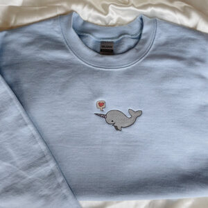 Embroidered Sweatshirt Love Heart Narwhal