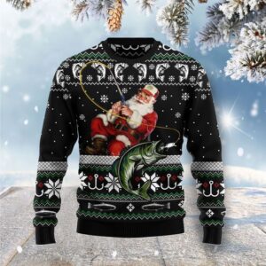 Ugly Christmas Sweater Santa Claus Fishing