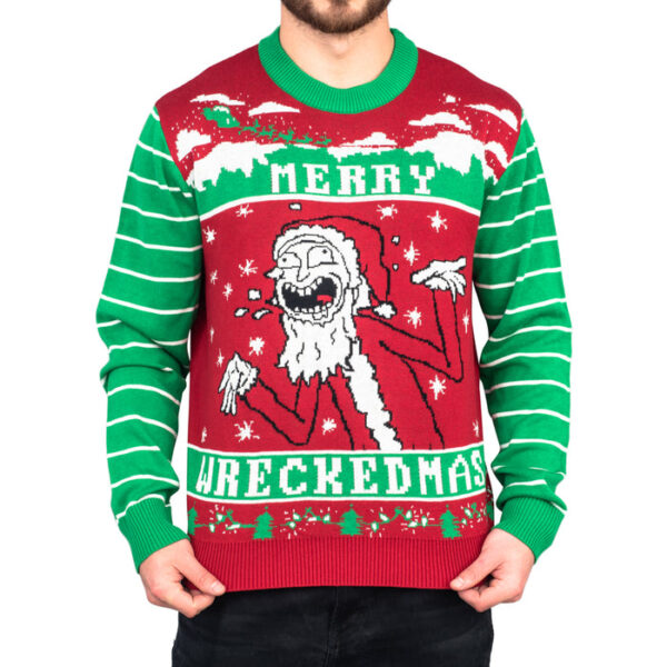 Animated Ugly Christmas Sweater Rick & Morty Merry Wreckedmas