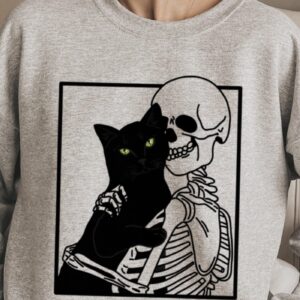 Black Cat Skeleton Halloween Sweatshirt