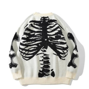 Black Skeleton Bone Print Sweatshirt