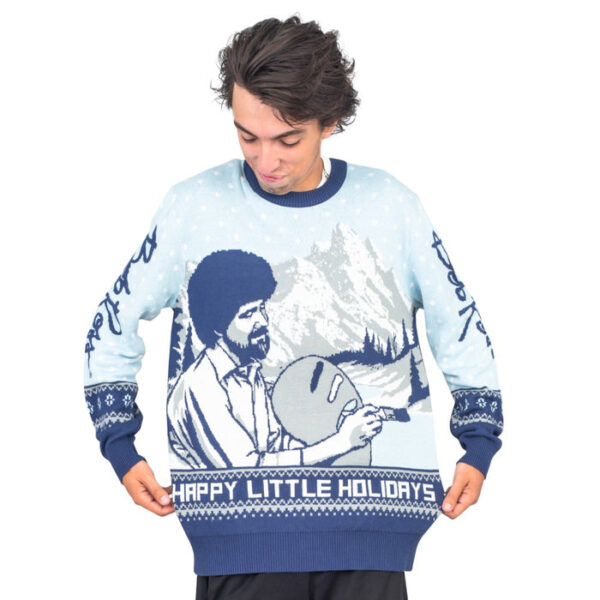 Bob Ross Sweater Happy Little Holidays Ugly Christmas Holiday