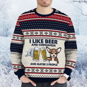 Chihuahua Ugly Christmas Sweater I Like Beer And