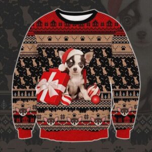 Chihuahua Ugly Christmas Sweater Present With Dog