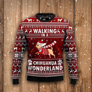 Chihuahua Ugly Christmas Sweater Walking In A Wonderland