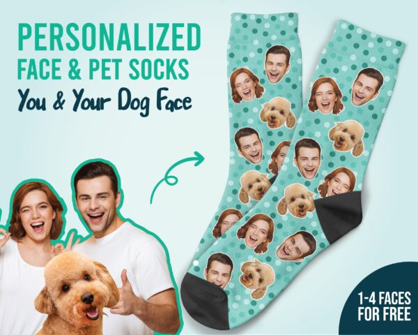 Custom Dog Face Socks With Polka Dots