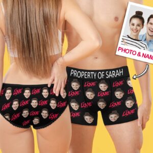 Custom Photo And Name Couple Matching Boxers