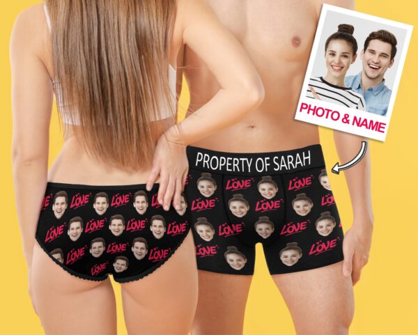 Custom Photo And Name Couple Matching Boxers