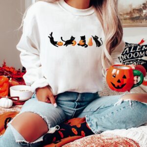 Cute Black Cats And Pumpkin Halloween Sweatshirt