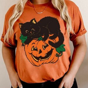 Cute Halloween Shirt – Cat Pumpkin