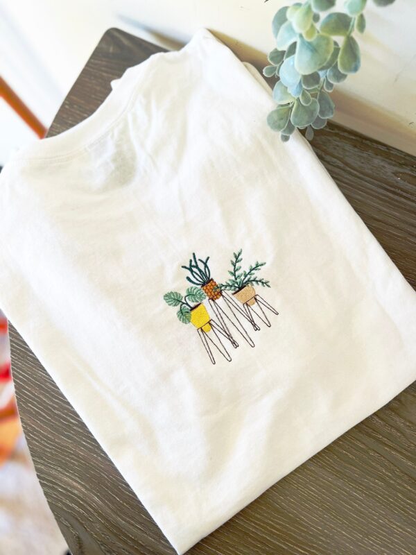 Embroidered Sweatshirt Cute Floral Potted Plants