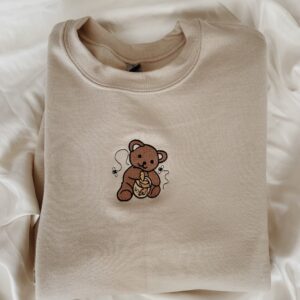 Embroidered Sweatshirt Hoodie Honey Bear