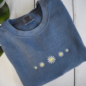 Embroidered Sweatshirt Lovely Floral Daisy