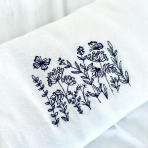 Embroidered Sweatshirt Simple Floral Butterfly Plants