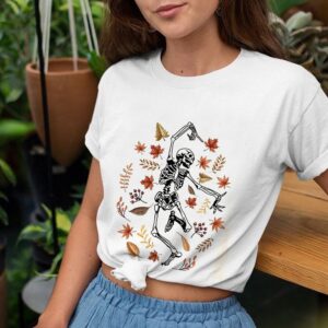 Fall Leaves Dancing Skeleton Halloween Sweatshirt