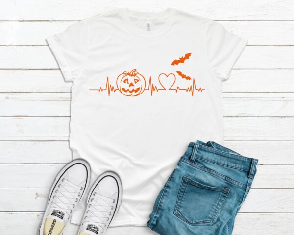 Halloween Heartbeat Shirt Cute Pumpkin Tee