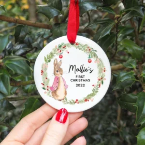 Personalised First Christmas Rabbit Decoration Ornaments