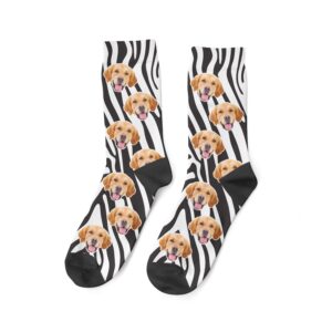 Custom Dog Face On Zebra Print Socks