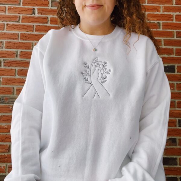 Minimalist Hands & Flowers Embroidered Mental Health Sweatshirt