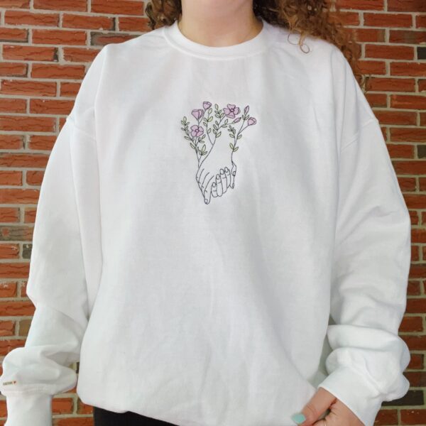 Minimalist Flowers & Hand In Embroidered Mental Health Sweatshirt