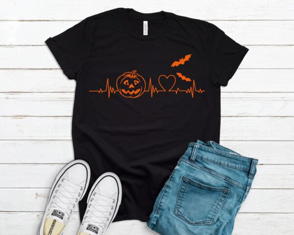 Halloween Heartbeat Shirt Cute Pumpkin Tee