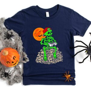 Cute Halloween Skeleton Playing Game Boy Shirt