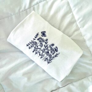 Embroidered Sweatshirt Simple Floral Butterfly Plants