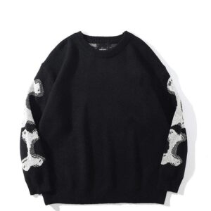 Black Skeleton Bone Print Sweatshirt