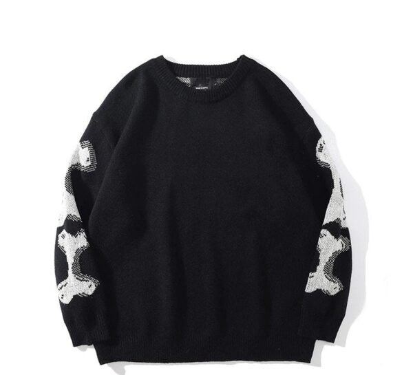 Black Skeleton Bone Print Sweatshirt