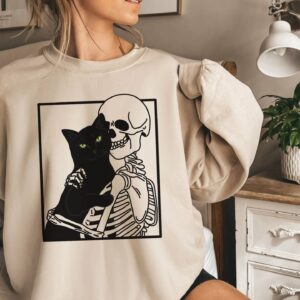 Black Cat Skeleton Halloween Sweatshirt