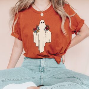 Floral Ghost Shirt Retro Halloween