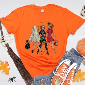 Pumpkin Skeleton Ghost Girls Halloween Shirt