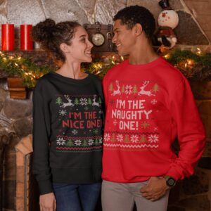 Ugly Couple Christmas Sweater Naughty Nice Christmas