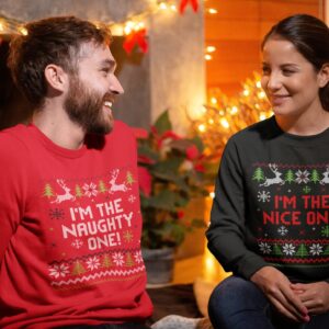 Ugly Couple Christmas Sweater Naughty Nice