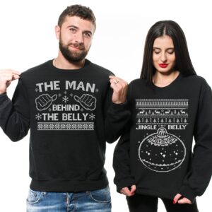 Matching Christmas Sweaters For Couples Baby Announcement Jingle Belly Funny Ugly Sweater