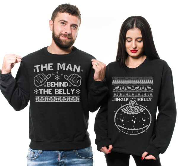 Matching Christmas Sweaters For Couples Baby Announcement Jingle Belly Funny Ugly Sweater