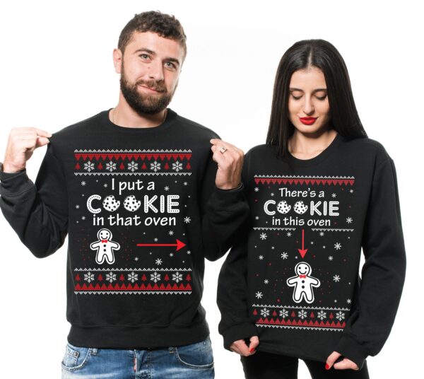 Matching Christmas Sweaters For Couples Cookie In This Oven Funny Ugly Sweater