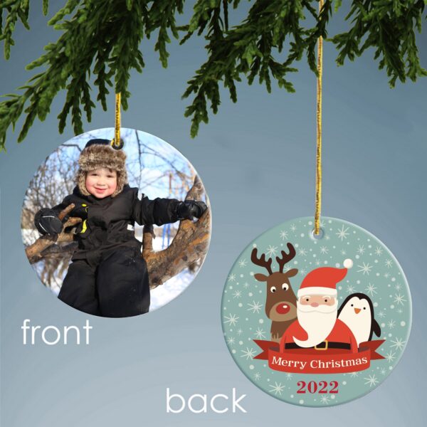 Personalized Santa And Friends Ceramic Photo Ornament