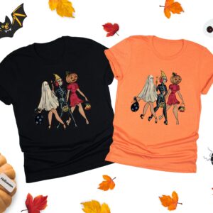 Pumpkin Skeleton Ghost Girls Halloween Shirt