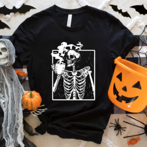 Skeleton Drinking Coffee Shirt- Halloween Shirt