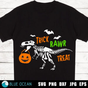 Trick Rawr Treat Shirt Skeleton Dinosaur Halloween