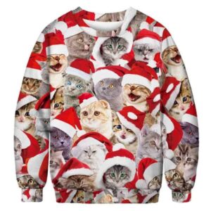 Ugly Christmas Sweater Cute Cat Print