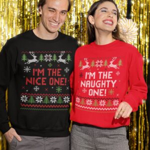 Ugly Couple Christmas Sweater Naughty Nice