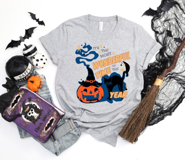 Wonderful Time Of The Year – Halloween Black Cat Pumpkin Spooky Season T-shirt