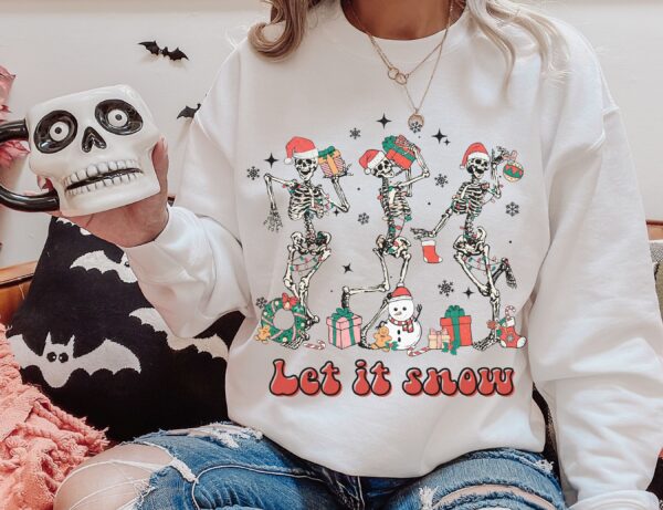 Dancing Skeleton Sweatshirt Hoodie Tee Santa Happy Holiday Xmas