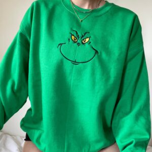 Embroidered Sweatshirt Mr Grinch Trendy Cute Holiday Gift