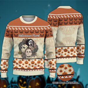 Horror Ugly Sweater Floral Characters Halloween Sweater