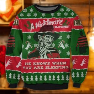 Horror Ugly Sweater He Knows When You Are Sleeping