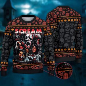 Horror Ugly Sweater Scream Movie Characters Gift For Halloween Christmas